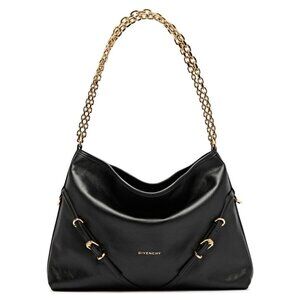 Givenchy Voyou Gold Chain Medium Black Grainy Leather Shoulder Tote Bag